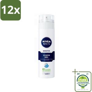 NIVEA MEN - Scheergel - Sensitive - 200 ml - Voordeelverpakking - 12 stuks - Scheergel - Gevoelige huid
