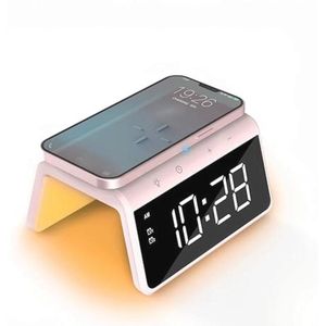 Digitale wekker met oplaadstation en wake-up light - Dimbare LED-display in roze