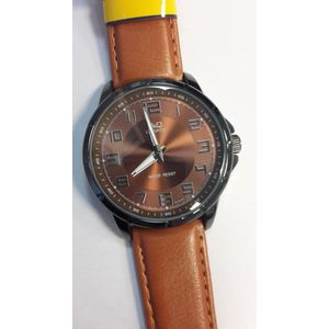 Q en Q heren horloge GU30J807Y bruin leder band