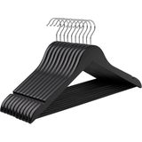 SONGMICS - CRW02B10 - Houten Kleerhanger - Zwart - Set van 10 - 360° Draaibare Haak