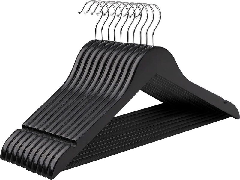 SONGMICS - CRW02B10 - Houten Kleerhanger - Zwart - Set van 10 - 360° Draaibare Haak