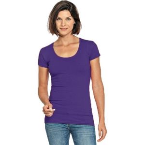 Bodyfit dames t-shirt paars met ronde hals - Dameskleding basic shirts S