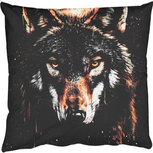 Sierkussens - Kussentjes Woonkamer - 60x60 cm - Dieren - Wolf - Portret - Zwart - Bruin