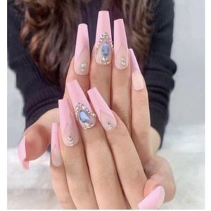 Kunstnagels - Licht Roze - Met Steentjes - Herbruikbare Nepnagels - 24 Stuks