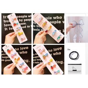 26Stuks Haaraccessoire: 20x Leuke Mooie Kinder Haarspelden + 5x Elastiekjes (4in1) - 1x Princess StrikSpeld -Baby’s Meisjes Kids-Krokodil/Eenhoorn/Fruit-Kleurig + Gratis Opberg Zak