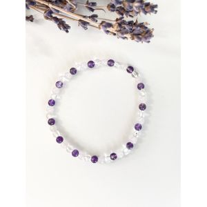 The Gem Inside - Edelstenen armband - Gouden driehoek - 4mm ronde kraal - Edelsteen - Amethist - Bergkristal - Rozenkwarts - Dames armband