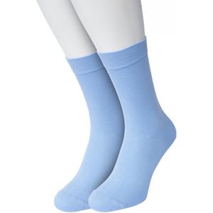 Bonnie Doon Basic Sokken Dames Licht Blauw maat 36/42 - 2 paar - Basis Katoenen Sok - Gladde Naden - Brede Boord - Uitstekend Draagcomfort - Perfecte Pasvorm - 2-pack - Multipack - Babyblauw - Lichtblauw - Poeder - Powder Blue - OL834222.328