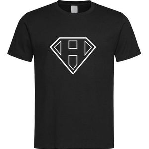Zwart t-Shirt met letter H “ Superman “ Logo print Wit Size XXXXL