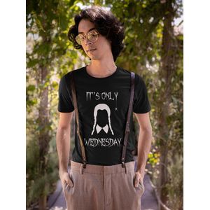 Rick & Rich - Zwart T-shirt - It's only wednesday - The Addams Family - Gothic T-shirt - Wednesday T-shirt - Zwart Wednesday T-shirt - Zwart T-shirt maat S - T-shirt met ronde hals - Wednesday Addams
