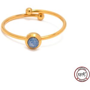 Soraro Blue Zirkonia Ring | Goud | Blauwe Steen | 18K Goldplated | Zirkonia | Klemring | Vrouwen Sieraden | Dames Ringen | Vrouwen Ringen