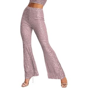 Roze Broek Dames Glitter - Legging - Stretch - Wijde Pijpen - Glinster