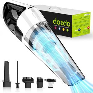 Handstofzuiger met LED-licht en 2 filters voor in de auto - oplaadbare draadloze elektrische stofzuiger - wit