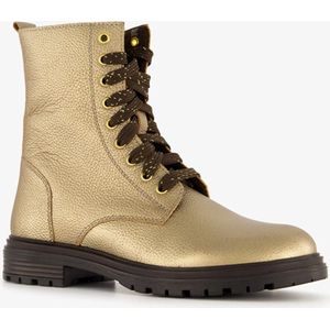 Groot leren meisjes veterboots metallic goud - Maat 31 - Uitneembare zool