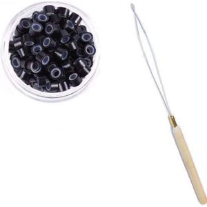 100 Microringen voor Extensions Zwart + 1 Microring Loopnaald