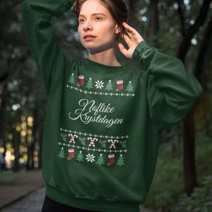 Friese Kersttrui Groen Noflike Krystdagen Candy Cane - Maat M - Uniseks Fit - Kerstkleding Voor Dames & Heren