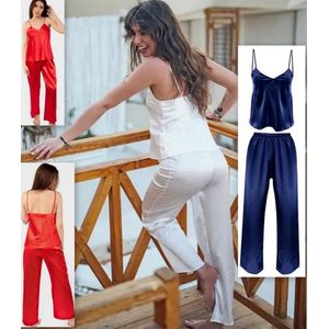 Iga. - hoogwaardige satijnen pyjama - marineblauw S