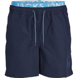 Jack & Jones Heren Zwemshorts JPSTFIJI Dubbele Waistband Effen Donkerblauw/Neon Blauw - Maat XS