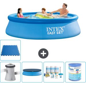 Intex Rond Opblaasbaar Easy Set Zwembad - 305 x 76 cm - Blauw - Inclusief Pomp Afdekzeil - Onderhoudspakket - Filter - Vloertegels