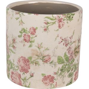 Clayre & Eef Bloempot Ø 17x16 cm Beige Roze Keramiek Bloemen Bloempot Binnen