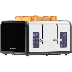 KitchenBrothers Broodrooster - Toaster - 6 Warmteniveaus - 4 Sneden - 4 Extra Brede Sleuven - Touch display - 1630W - RVS/Zwart