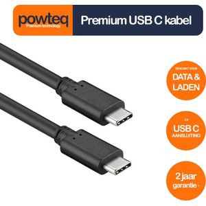 Powteq - 2 meter premium USB C kabel - USB 2.0 - Zwart