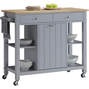 Vente-unique Keukentafeltje op wielen HALEY - 1 deur en 2 laden - Hevea L 105 cm x H 87 cm x D 45 cm