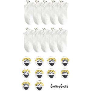 Smiling Socks® Dames Sokken - Leuke sokken - 10 Paar witte sokken - Vrouw/Man - Maat 42-48 - Huissokken - Katoen - Cadeau voor haar