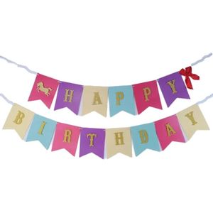 Originele Slinger Happy Birthday | Roze – Blauw – Geel – Paars | Goude Glitter Letters | Vlag – Versiering – Banner – Guirlande | Verjaardag – Feest – Party – Birthday - Verjaardag |