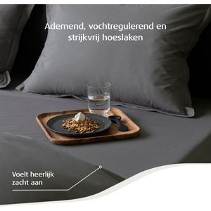 Home by TEMPUR® Topper Hoeslaken - Antraciet – 90 x 200 x 9 cm – Egyptisch katoen – Strijkvrij Hoeslaken – Geschikt voor Droger