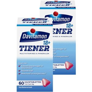 Davitamon Tiener Multi Boost 12+ Kauwvitamines - multivitaminen kinderen – aardbei smaak - 2 x 60 kauwtabletten - BUNDEL 2 STUKS
