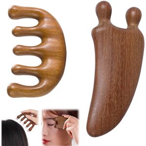 TRANKIELO® – Gua Sha Gezichtsmassagetools van Goud Sandelhout – Set van 2 – Verlicht Fysieke Vermoeidheid – Gepolijste Massageapparaten voor Gezicht en Lichaam