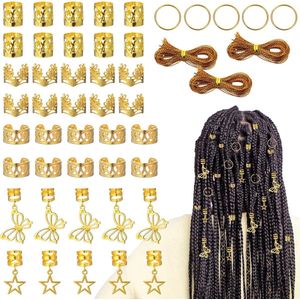 48 stuks gouden haaraccessoires voor vlechten - gouden dreadlocks sieraden - vlechtsieraden met gouden hangers - Loc sieraden voor haardreadlocks - verstelbare manchetten - dreadlock-accessoires voor haarstyling