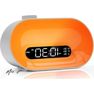 Mrs. Jones Premium Collection Wekkerlamp - Bluetooth-luidsprekers - Verlicht - FM-radio - 2 alarmen - Snooze - 8 beltonen - 10 hypnotiserende geluiden - Sfeerlamp - 16 lichtkleuren - Feest/verjaardag/Kerstmis