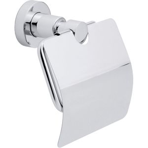 tesa LOXX toiletrolhouder met deksel, verchroomd – zonder boren, incl. lijmoplossing – 140 x 135 x 80 mm