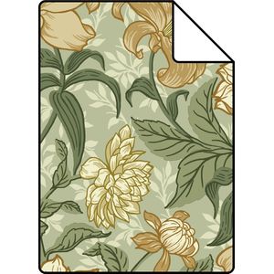 Proefstaal ESTAhome behang vintage bloemen groen en okergeel - 139379 - 26,5 x 21 cm