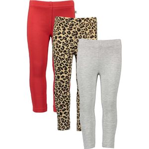 Blue Seven - 3pack - Leggings - Biologische Katoen - Rood en Grijs - Bruin met panterprint - Maat 128
