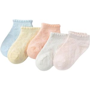 Baby sokjes - (5 paar) - Sokken - Kindersokken - 100% katoenen babysokjes - Geschikt voor peuters en kinderen - Ademende kanten mesh sokken maat S - Geschikt voor kinderen van 0-1 jaar