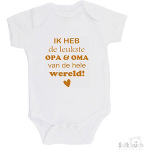 100% katoenen Romper ""Ik heb de leukste opa & oma van de hele wereld"" Unisex Katoen Wit/tan Maat 56/62