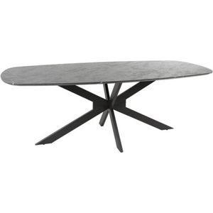Meubelplaats Eettafel Marquina Deens ovaal melamine 215 cm - marmerlook - zwart