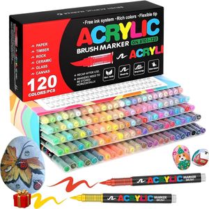 Acrylstiften 120 Stuks - Volwassenen & Kinderen - Acrylverf Stiften - Acrylstiften voor Stenen Schilderen, Hout en Glass - 0.5 mm Tip - Waterbestendig