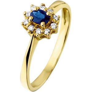 The Jewelry Collection Ring Saffier En Diamant 0.08 Ct. - Geelgoud