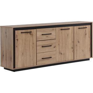 Vente-unique Dressoir met 3 deuren en 3 laden van MDF - Natuur en zwart - NALAMANE L 180 cm x H 75 cm x D 40 cm