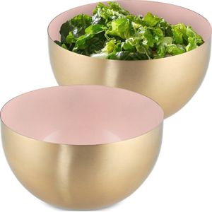 Relaxdays 2x saladeschaal - 1 liter - saladekom - mengkom - rond - rvs - bakken - serveren