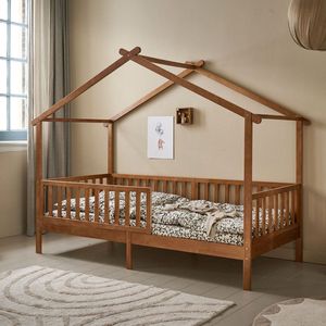 Petite Amélie Bedhuisje 90 x 200 cm - Walnoot - Montessori Peuterbed voor uren Speelplezier - Huisbed van stevig (duurzaam) Grenenhout - Maison