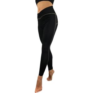 Namastae® Zwarte legging | Yoga legging dames | Yoga broek dames | Cross over legging | Ankle length | Zwart/Taupe | Maat 38 | Maat M