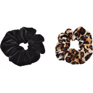 2-PACK - hoge kwaliteit - tijgerprint scrunchie - Zwarte scrunchie - velvet - haarelastiek