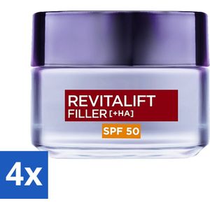 L'Oréal Paris Revitalift Filler - Anti-Aging Dagcrème - Serum - Hyaluronzuur en SPF 50 - 50 ml - Voordeelverpakking - 4 stuks
