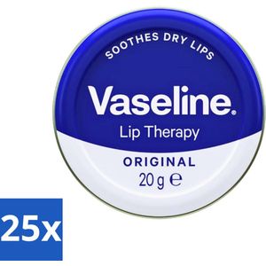 25 x Vaseline - Original - Lip Therapy - Beschermend - 20 g - Lippenbalsem - Lippen Verzorging - Droge Lippen - Beschermend Balsem - Vocht Vasthouden
