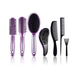 7-delige haarkam en haarborstelset voor heren dames - peddelhaarborstel ronde borstel ontwarrende haarkam haarstylingset voor droog, krullend en steil haar