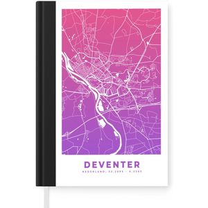 Notitieboek - Schrijfboek - Stadskaart - Deventer - Paars - Nederland - Notitieboekje klein - A5 formaat - Schrijfblok - Plattegrond